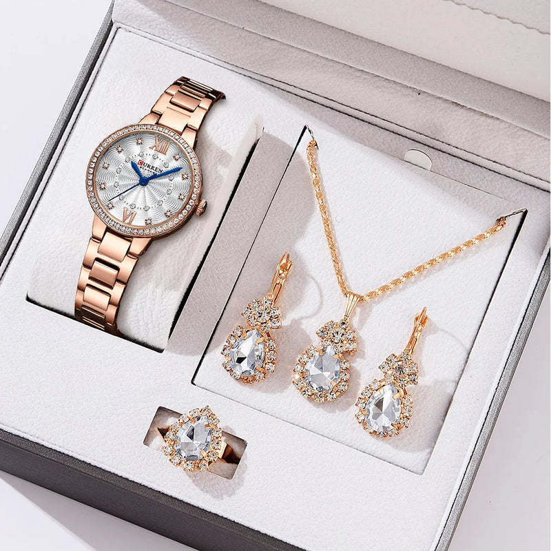 CURREN Luxury Watch Women Ring/ Necklace/Earrings Set