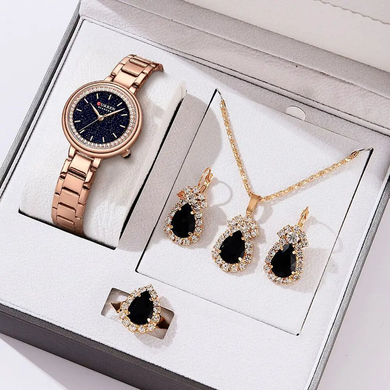 CURREN Luxury Watch Women Ring/ Necklace/Earrings Set