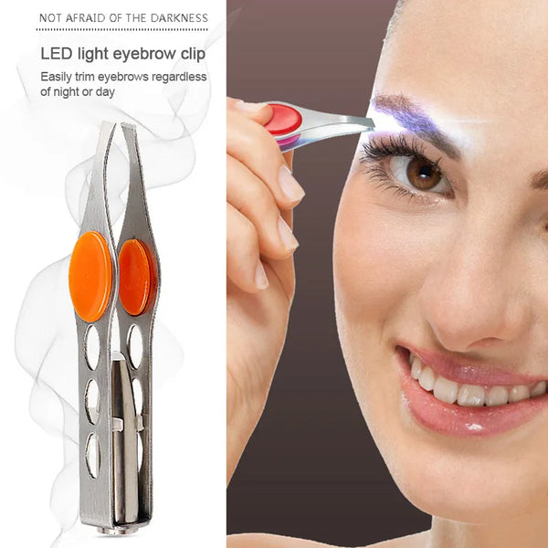 LED Eyebrow Tweezer Oblique Tip Stainless Steel Eyebrow